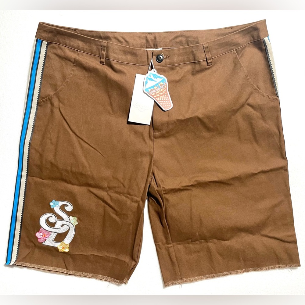 Snowday XXL Men’s Shorts Brown With Floral Embroidery 100% Cotton 2022 NWT